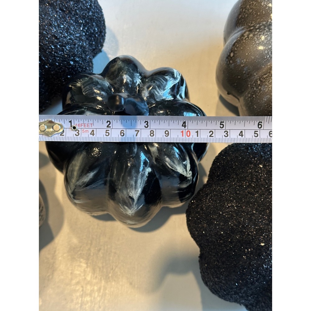Black and Silver Decorative Pumpkins Set of 5 Glitter Marble Speckled Halloween - Picture 10 of 11